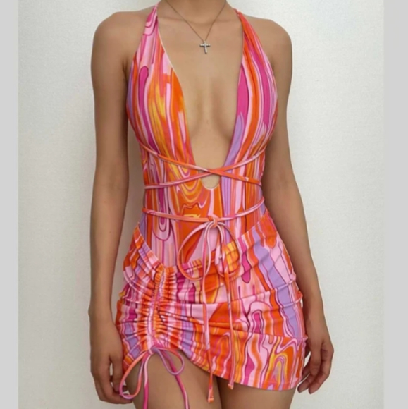SHEIN Other - SHEIN Swim Plunging One Piece Swimsuit & Matching Beach Skirt NWOT